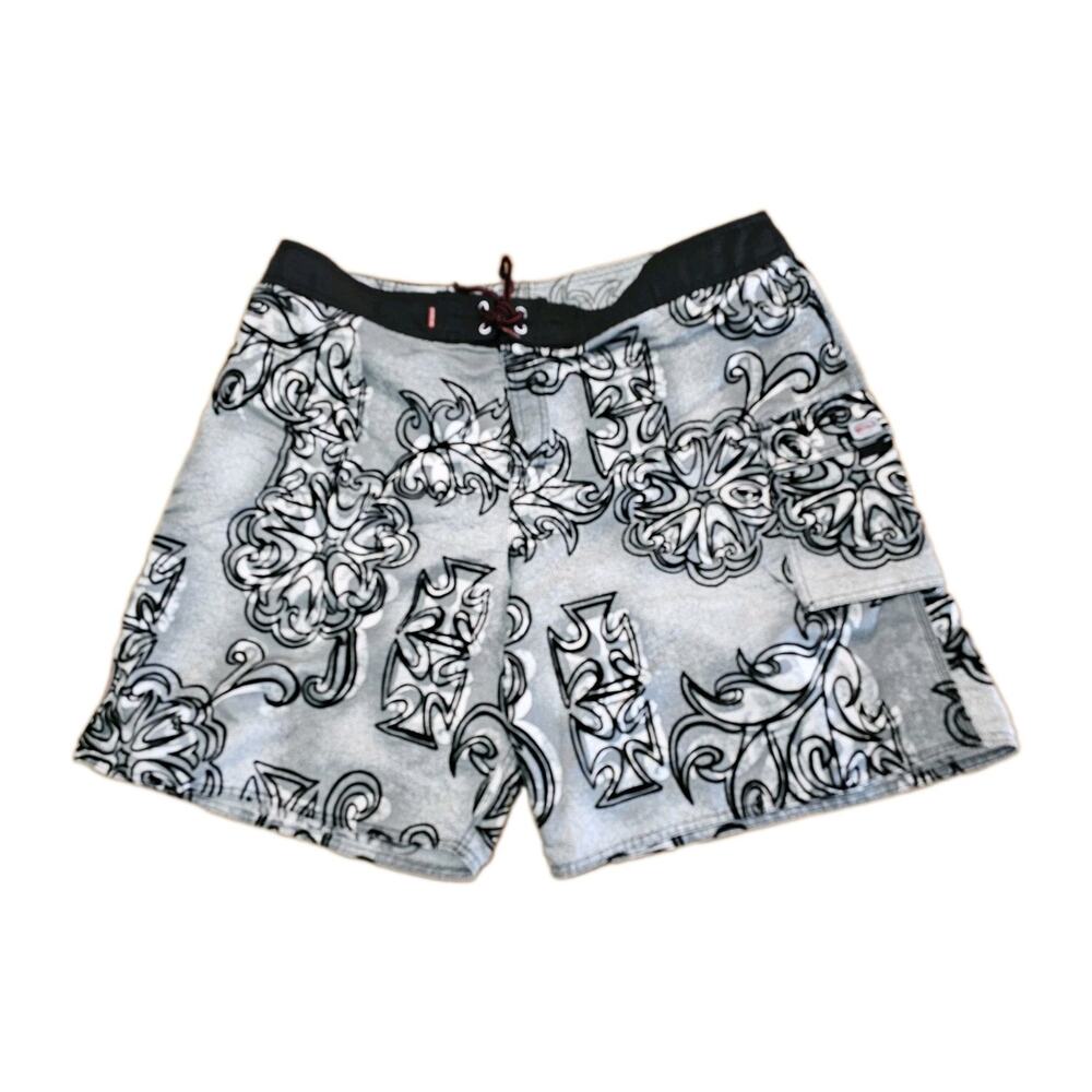 Rare Vintage Y2K Quicksilver Black/white Cross Board Shorts Size 42 Made In USA